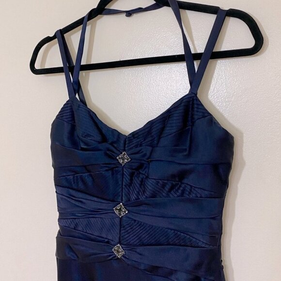 Badgley Mischka Navy Blue Silk Midi Dress 0 - Picture 13 of 13